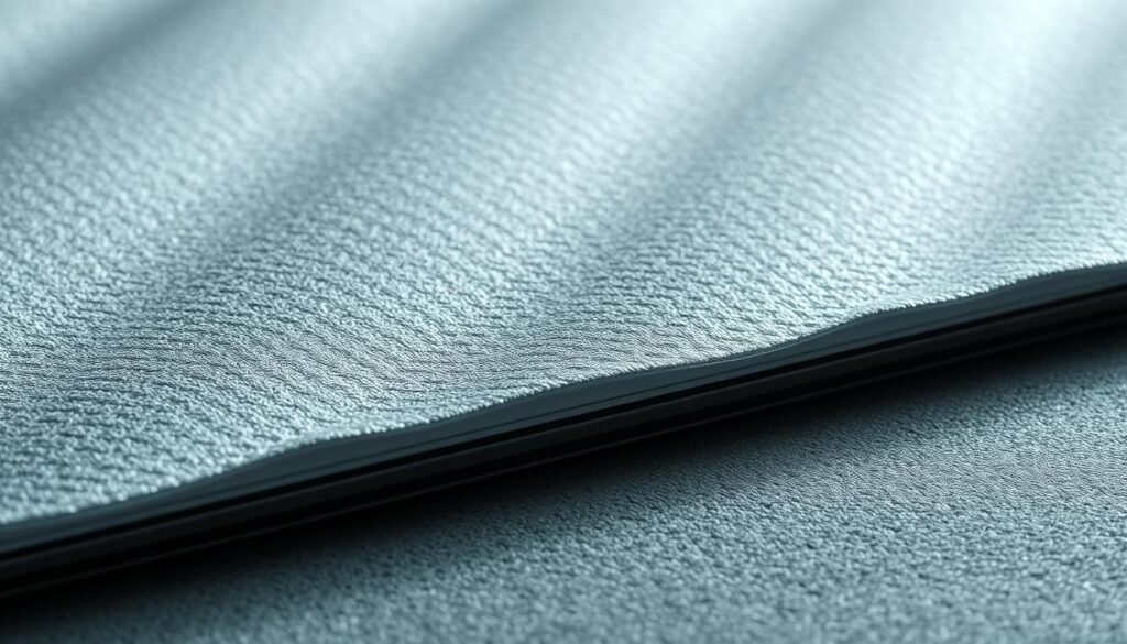 A close-up view of a high-quality car insulation panel, showcasing its intricate construction and textured surface. The panel is made of advanced multilayer materials, designed to effectively block heat transfer and maintain a comfortable cabin temperature. Subtle lighting from the side illuminates the panel's sleek, modern design, emphasizing its thermal efficiency and durability. The image conveys a sense of technical expertise and attention to detail, reflecting the panel's role in providing reliable thermal protection for vehicles.