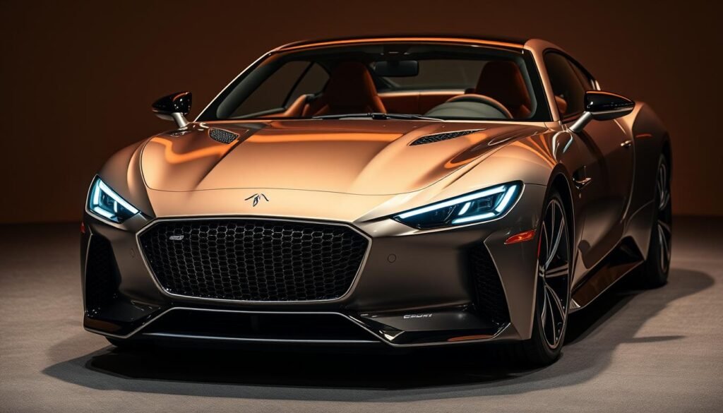 A meticulously crafted luxury automobile, showcasing the pinnacle of engineering excellence. Sleek, aerodynamic lines glisten under warm, directional lighting, creating an aura of sophistication and power. The front grille, sculpted with precision, leads the eye towards a bold, assertive stance. Gleaming chrome accents accentuate the vehicle's elegant curves, while the interior exudes an air of refined craftsmanship, with premium materials and advanced technological features. This masterpiece of automotive design embodies the essence of exclusivity, commanding attention on the road and evoking a sense of prestige and luxury. A meticulously crafted luxury automobile, showcasing the pinnacle of engineering excellence. Sleek, aerodynamic lines glisten under warm, directional lighting, creating an aura of sophistication and power. The front grille, sculpted with precision, leads the eye towards a bold, assertive stance. Gleaming chrome accents accentuate the vehicle's elegant curves, while the interior exudes an air of refined craftsmanship, with premium materials and advanced technological features. This masterpiece of automotive design embodies the essence of exclusivity, commanding attention on the road and evoking a sense of prestige and luxury.