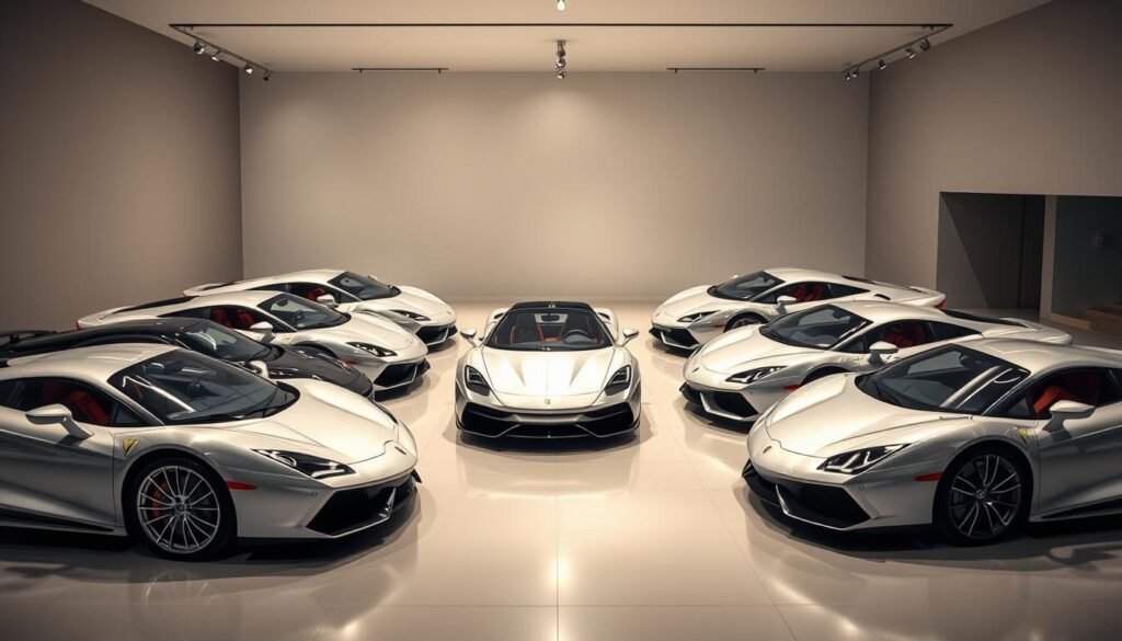 Luxurious automobiles in a sleek, modern showroom. A lineup of high-end sports cars and sedans, each gleaming with a flawless finish under the soft, diffused lighting. The vehicles are arranged in a visually striking, symmetrical pattern, creating a sense of balance and harmony. The background is a minimalist, muted palette, allowing the vehicles to take center stage. The composition emphasizes the elegance, power, and attention to detail that define the world of premium automobiles. A sense of exclusivity and refined sophistication permeates the scene, inviting the viewer to imagine themselves behind the wheel of these coveted machines. Luxurious automobiles in a sleek, modern showroom. A lineup of high-end sports cars and sedans, each gleaming with a flawless finish under the soft, diffused lighting. The vehicles are arranged in a visually striking, symmetrical pattern, creating a sense of balance and harmony. The background is a minimalist, muted palette, allowing the vehicles to take center stage. The composition emphasizes the elegance, power, and attention to detail that define the world of premium automobiles. A sense of exclusivity and refined sophistication permeates the scene, inviting the viewer to imagine themselves behind the wheel of these coveted machines.