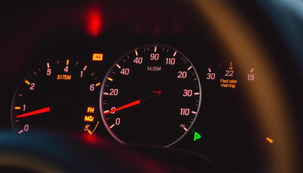 A close-up view of a car dashboard, showcasing the various gauges and indicator lights that compose the vehicle's control panel. The display is illuminated with a warm, ambient glow, casting a soft, inviting light across the panel's intricate design. The background is slightly blurred, emphasizing the focus on the detailed instrumentation. The arrangement of the gauges, warning lights, and symbols conveys a sense of order and functionality, reflecting the core purpose and meaning behind the dashboard's layout. The overall mood is one of precision, clarity, and the reassuring presence of essential information at the driver's fingertips. A close-up view of a car dashboard, showcasing the various gauges and indicator lights that compose the vehicle's control panel. The display is illuminated with a warm, ambient glow, casting a soft, inviting light across the panel's intricate design. The background is slightly blurred, emphasizing the focus on the detailed instrumentation. The arrangement of the gauges, warning lights, and symbols conveys a sense of order and functionality, reflecting the core purpose and meaning behind the dashboard's layout. The overall mood is one of precision, clarity, and the reassuring presence of essential information at the driver's fingertips.