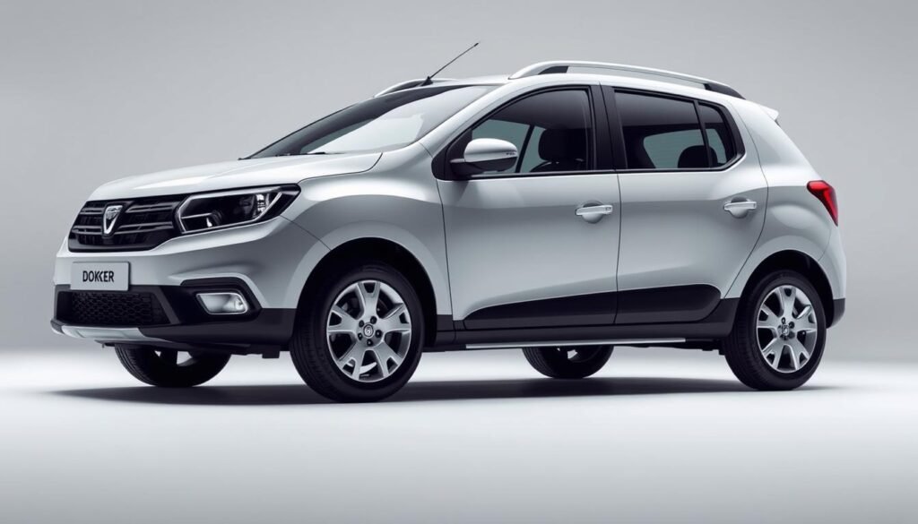 A sleek and modern exterior design showcasing the distinctive Dacia Dokker silhouette. The front features a bold grille, swept-back headlights, and a muscular front bumper, conveying a sense of strength and capability. The side profile highlights the clean, uncluttered lines and subtle curves, reflecting a sophisticated aesthetic. The rear showcases the practical hatchback design with stylish taillights and a well-integrated roof spoiler. The interior presents a spacious and functional cabin with a driver-centric layout. High-quality materials, intuitive controls, and ample storage space create a comfortable and ergonomic environment. Plush seating, ample legroom, and an adjustable steering wheel allow for a customized driving experience. Thoughtful design touches, such as the integrated infotainment system and climate controls, contribute to the overall user-friendly experience.